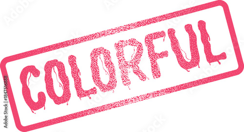 Vibrant pink textured rubber stamp with the word Colorful inside a rectangular frame