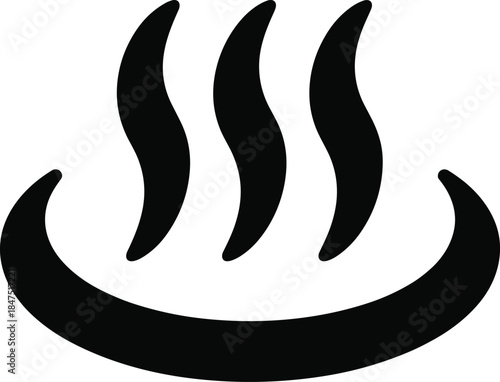 Hot spring icon, thermal bath symbol, spa steam vector, relaxation graphic, black silhouette, wellness design, travel marker