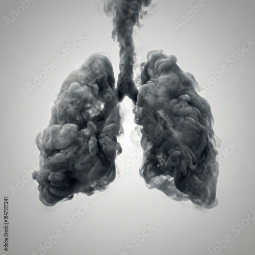 centered conceptual image of human lungs formed from smoke symbolizing air pollution respiratory illness and environmental health impact