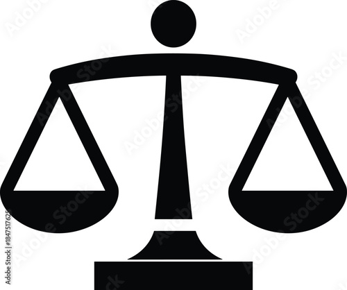 Justice scale icon, law symbol, fairness concept, legal graphic, black silhouette, ethical decision, courtroom vector, equality design
