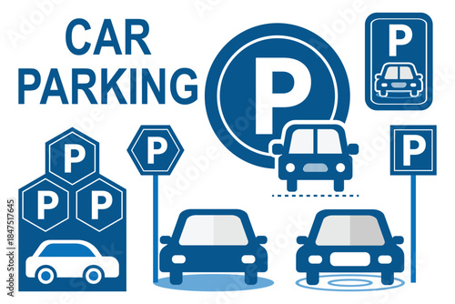 Car parking icon vector graphic. Automobile park symbol sign. Vehicle transport illustration for parking lot, zone, or area. Road sign for traffic and transportation.