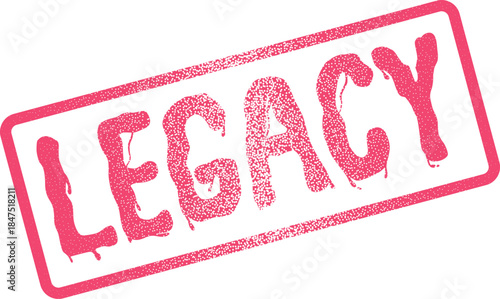 Pink rectangular rubber stamp impression displaying the word LEGACY with a granular surface