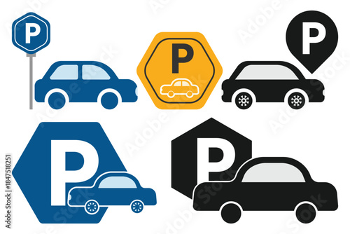 Parking icons set with symbols for various vehicle services