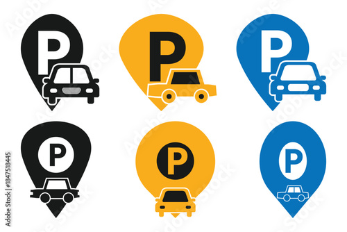 Car parking icon vector graphic. Automobile park symbol sign. Vehicle transport illustration for parking lot, zone, or area. Road sign for traffic and transportation.