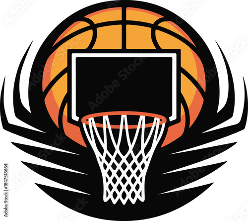 Basketball hoop and net with orange and vector black wings