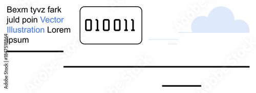Data analysis, cloud computing, digital information, minimalism, technology concepts, online communication. Binary code and cloud icon with clean layout. Data analysis and cloud computing concept
