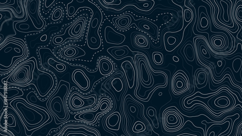 Vector illustration. Abstract contours form digital landscape, mimicking terrain of technological advancements and innovation. Concept of technology, science. Wallpaper. Pattern.