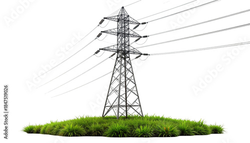 Electric transmission tower high voltage power grid infrastructure steel lattice energy utility structure realistic illustration isolated on white background