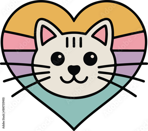 Cat face in heart shape with pastel stripes vector