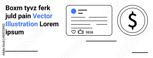 Social media trends, online business, digital currency, content marketing, influencer stats, modern design. Profile card with thumbs ups and dollar symbol. Social media trends and online business