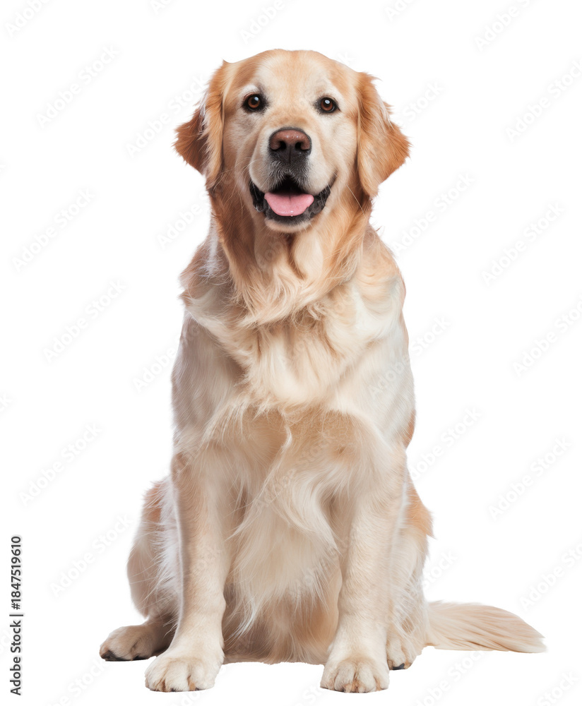 Fototapeta premium golden retriever dog sitting on isolated black background.