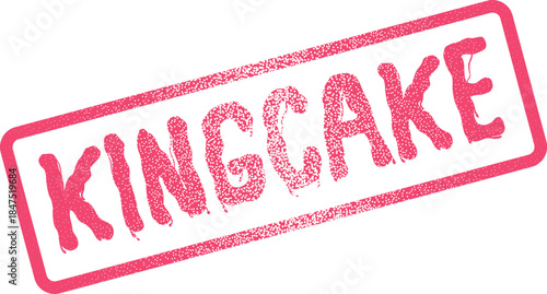 Pink rectangular rubber stamp impression displaying the word KINGCAKE with a speckled surface