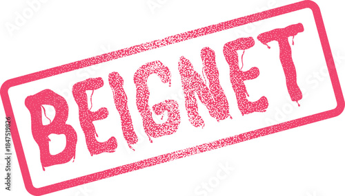 Pink grunge beignet word rubber stamp on a clean white surface for culinary themes