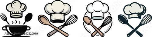 Chef hats and cooking utensils collection vector spoon