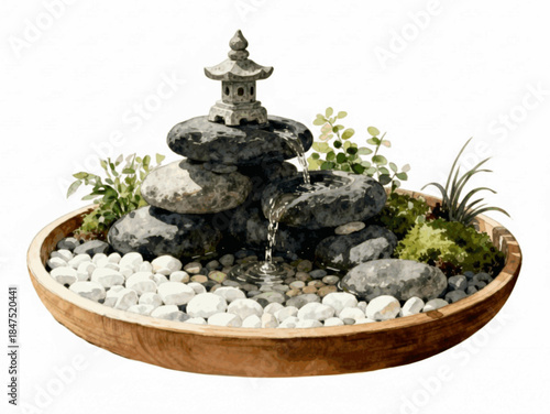 Quiet Water Rocks Mini Rock Fountain Garden isolated watercolor vector illustration svg