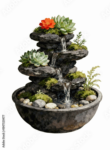 Small Mossy Rocks Miniature Moss Cascade isolated watercolor vector illustration svg