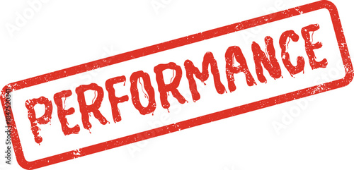 Dynamic performance quality assessment stamp with grunge texture in a bold orange color