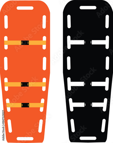 top view spinal board icon set. long spinal boards with head immobilizer. flat style.