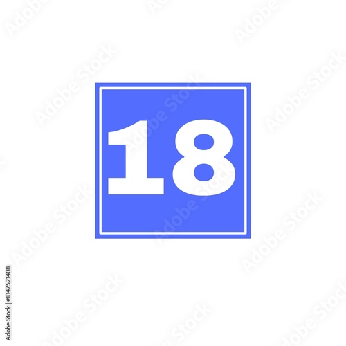 number 18 in blue square shape 