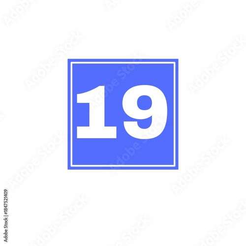number 19 in blue square shape 