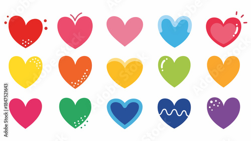 A delightful collection of colorful, stylized hearts, perfect for expressing love, affection, and joy in your designs