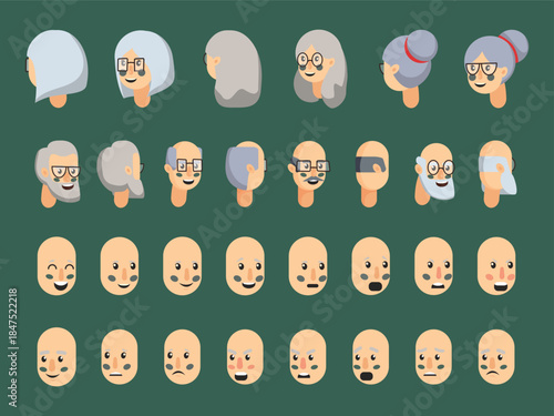 Expressive Cartoon Human Faces Showing Different Emotions and Reactions