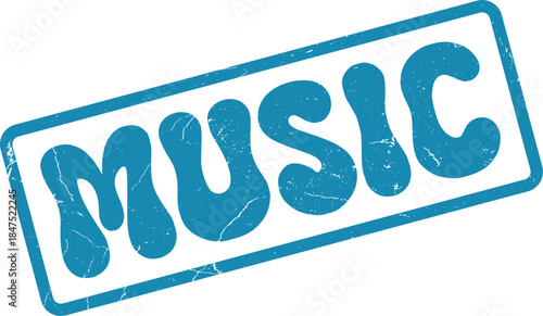 Playful Music blue text stamp with wavy font for creative event branding