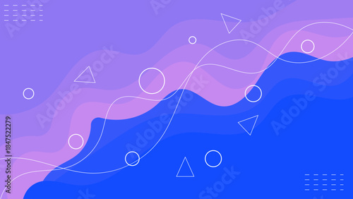 Abstract geometric pattern with mountains and mathematical symbols. Abstract Purple and Blue Layered Wave Background with Geometric Line Shapes.
