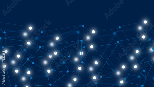 Dark Blue Futuristic Network Background – Abstract Digital Connections with Glowing Nodes and Lines for Technology, AI, Cyber, Data, and Innovation Themes