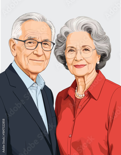 055-25-Elderly man and woman standing together, a vector illustration of a happy senior couple