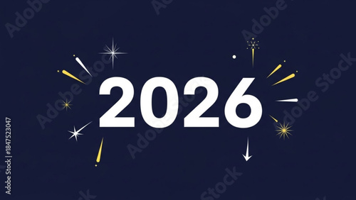 New year 2026 celebration with sparkling fireworks on dark blue background