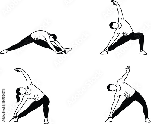 Stretching exercises, flexibility training, fitness routine, yoga poses, wellness activity, healthy lifestyle, body movement, morning stretch, workout preparation, posture improvement
