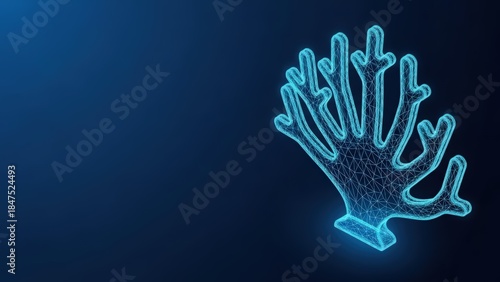 Fototapeta Naklejka Na Ścianę i Meble -  Abstract wireframe illustration of a glowing blue coral structure against a dark blue background