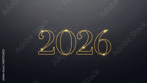 Golden 2026 new year celebration with elegant sparkle and shine on dark background for festive greeting cards and modern party invitations with futuristic vibe