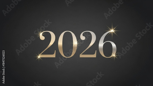Golden 2026 new year celebration with shiny stars on dark background for festive and modern designs