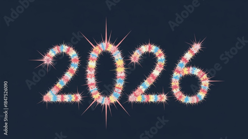 Vibrant 2026 new year celebration graphic with colorful fireworks on dark background