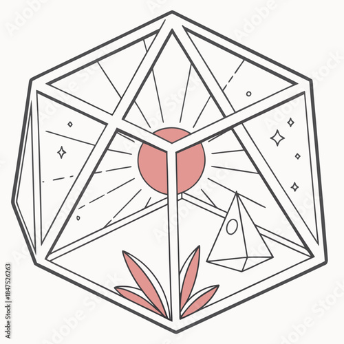 Transparent cube with inner glowing core and white background