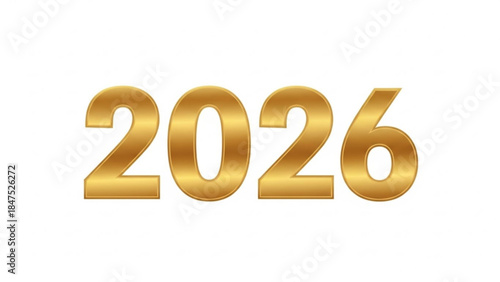 Golden 3d number twenty twenty six on white background for calendar, year, or celebration design