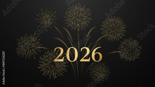 New year's eve celebration with gold fireworks exploding on a black background in 2026