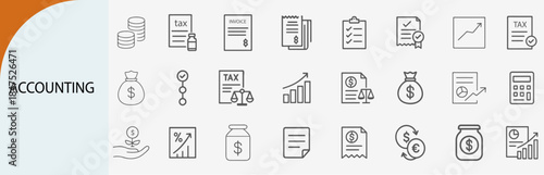 Accounting Icon set with money and finance related icons and symbols