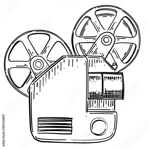 Vintage projector film vector line art hand drawn illustration