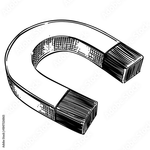Horseshoe magnet vector line art hand drawn illustration
