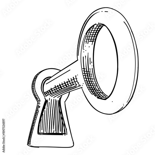 Antique key vintage vector line art hand drawn illustration