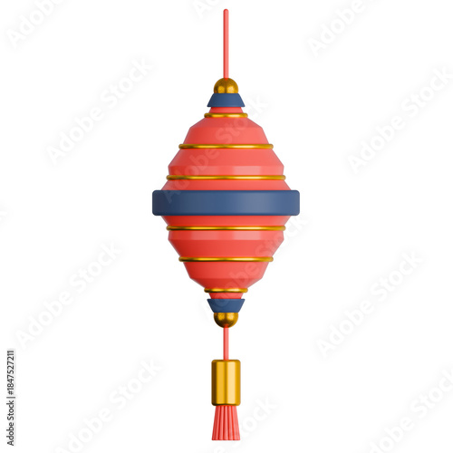 3D illustration of a traditional red and gold Chinese lantern.	