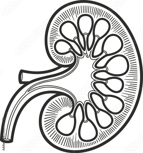 Anatomical Cross Section of a Human Kidney with Detailed Structures anatomy medical