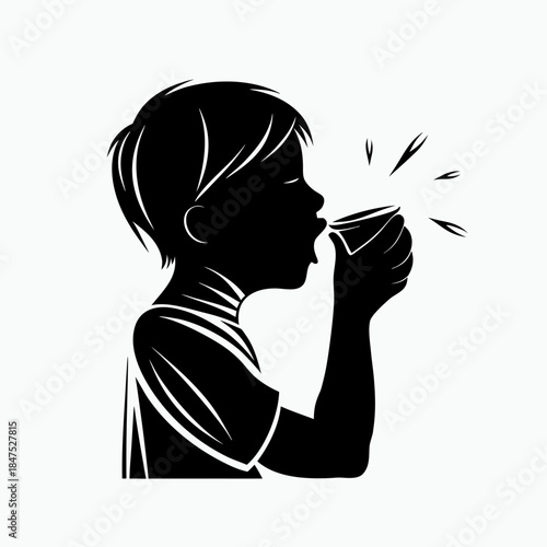 child was burned by hot tea silhouette on white background