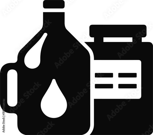 Black Silhouette Of Two Bottles One With Droplets And One With Label container liquid