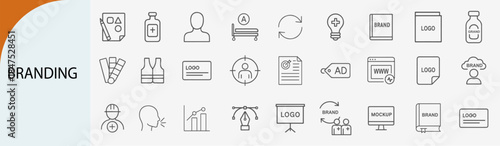Diverse branding icons that represent different aspects of business branding and marketing. The icons are in a minimal style with a lot of variation