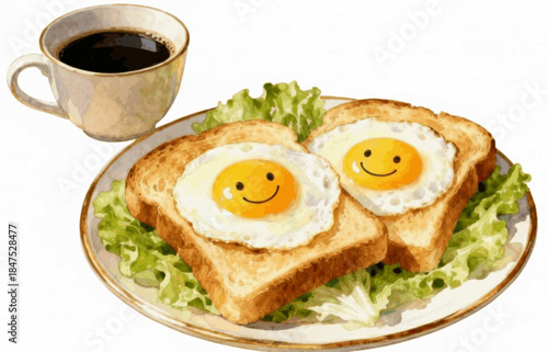 Fried Egg Morning Fried Egg Toast isolated watercolor vector illustration svg