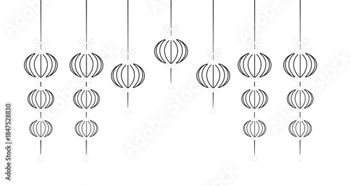 CHINESE NEW YEAR LANTERN LINE ART ON WHITE BACKGROUND
